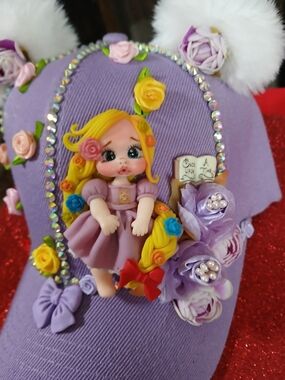 Cute Purple Handmade Doll Kids Cap with Floral Embellishments